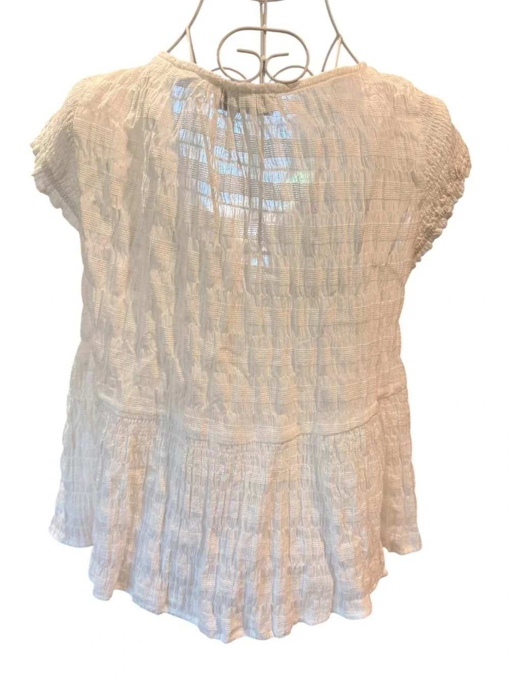 Stile Collection Womens White Cotton Top Gauze V Neck Cap Sleeve Size Large